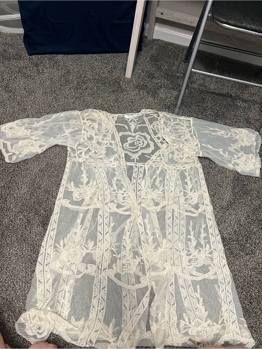 LC Lauren Conrad Ivory Embroidered Sheer Panel Topper